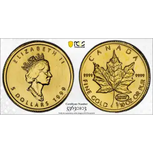 1999 $5 Maple Leaf Au 20 Years ANS Privy (2)