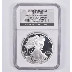 2006 W 20TH ANNIVERSARY SILVER DOLLAR SET OFFICIAL US MINT SET ULTRA CAMEO