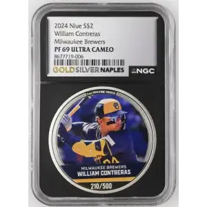 2024 Niue William Contreras Milwaukee Brewers S$2 PF 69 ULTRA CAMEO