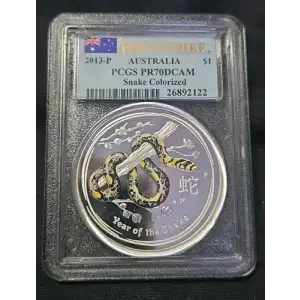2013-P $1 Year of the Snake Ag Colorized First Strike, DCAM