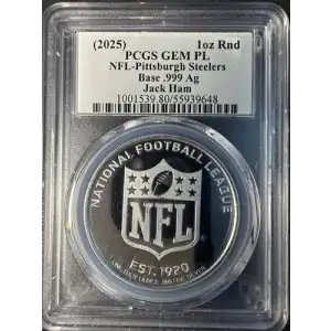 (2025) 1oz Rnd NFL-Pittsburgh Steelers Base .999 Ag Ultra Jack Ham Jack Ham