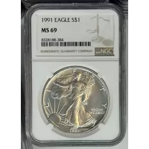 1991 1 oz Silver Eagle  NGC MS69 (LABEL MAY VARY)