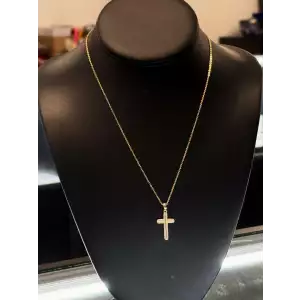 Gold Plated Chain w/ Gold Plated CZ Covered Cross St.Silver*