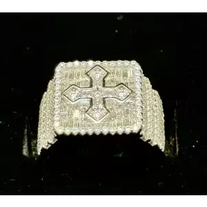3.45 Ctw Moissanite Stones Cross Ring 11.8g S 10