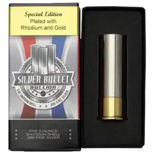 5 oz Gold & Rhodium Enhanced .999 Silver Bullet Bullion Shotgun Shell 12 Gauge (2)