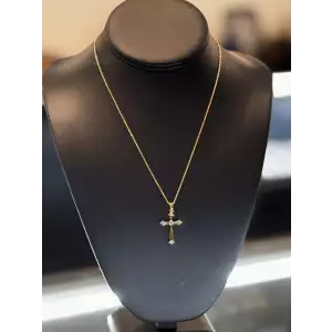 Gold Plated Chain w/ CZ Gold Plated Cross St.Silver*