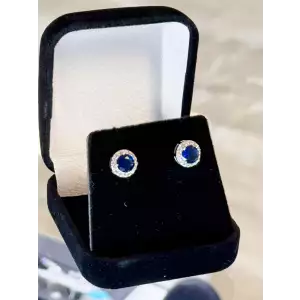 Royal Cut Blue Moissanite w/ White Moissanite Halo Stud earring St.Silver 