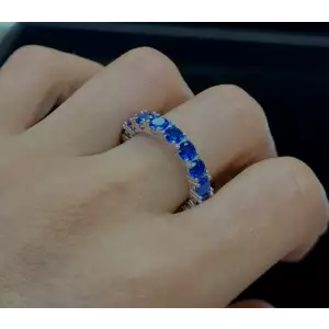 3.6 mm 7.65 Ctw Blue Saphire Silver Eternity Band 4.1g S 8