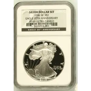 2006 W 20TH ANNIVERSARY SILVER DOLLAR SET OFFICIAL US MINT SET ULTRA CAMEO (2)