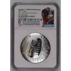2019 Apollo 11 50th Anniv. First Releases First .999 Silver Commem. ULTRA CAMEO (2)