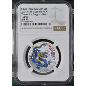 2024 P125 Year of the Dragon - Blue Tail Up Silver 1/2oz Ten-Coin Set (2)