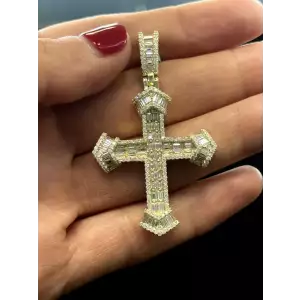 3.93 Ctw VVS D Color 14KYG Plated 925 Moissanite Mens Charm 
