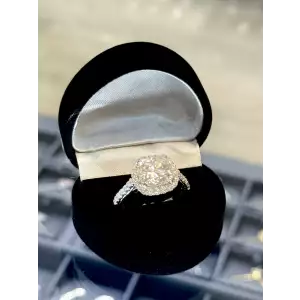 6.5  Carat Cushion Cut Halo Eng. Ring 925 Moissanite S 9
