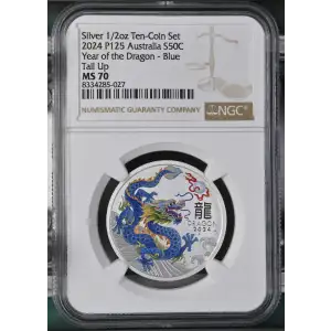 2024 P125 Year of the Dragon - Blue Tail Up Silver 1/2oz Ten-Coin Set (2)