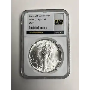 1986 (S) Eagle S$1 MS69 Struck at San Francisco ULTRABREAKS NGC