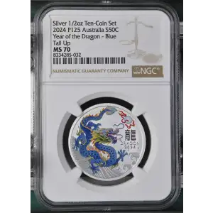 2024 P125 Year of the Dragon - Blue Tail Up Silver 1/2oz Ten-Coin Set (2)