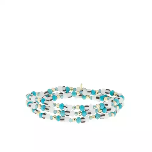 turquoise multi glass bead stretch wrap bracelet - Marlyn Schiff 